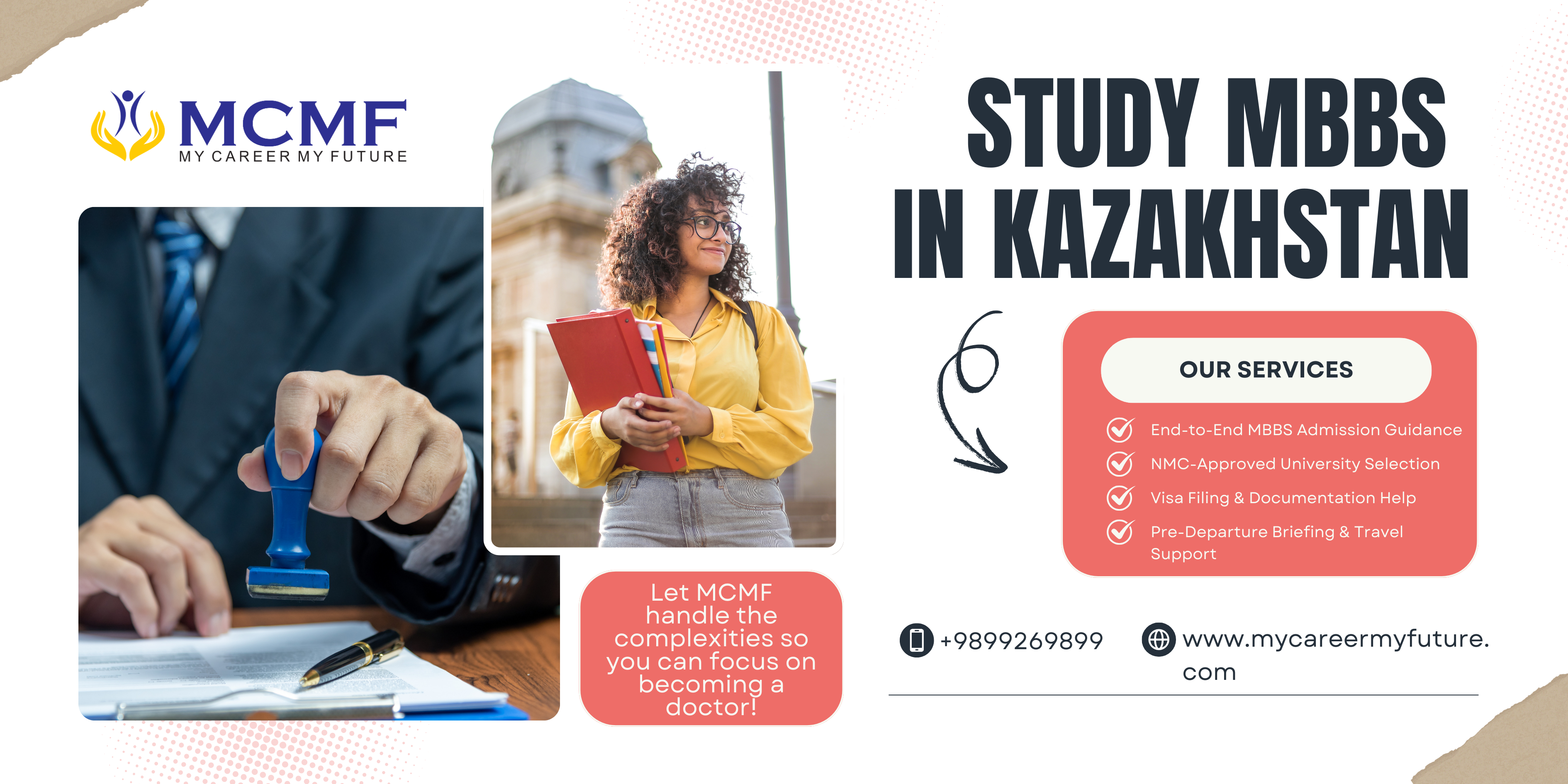 Study at NMC-approved medical universities in Kazakhstan with complete admission-to-visa support from MCMF. Affordable fees, English medium, and trusted by thousands of NEET-qualified Indian students.